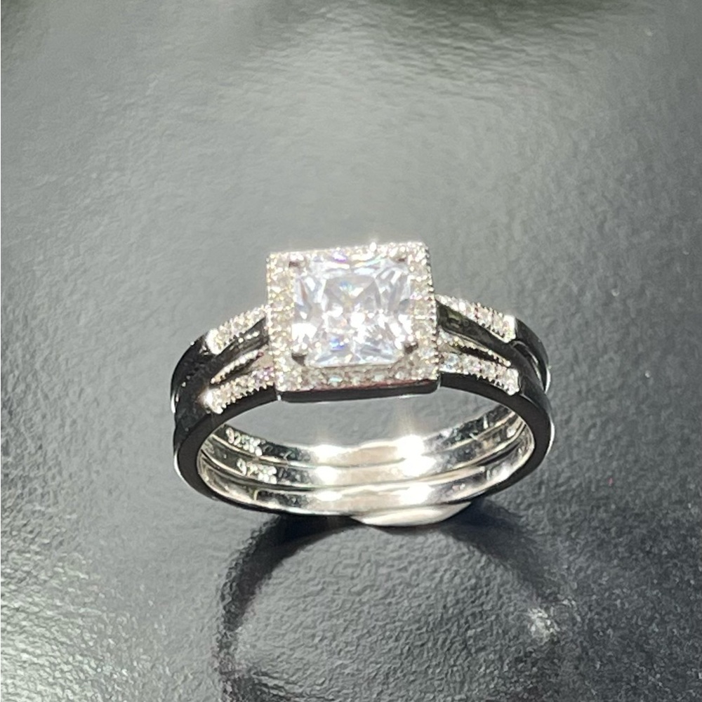 Solid Silver 925 Double Wedding Emgagement Ring S… - image 6